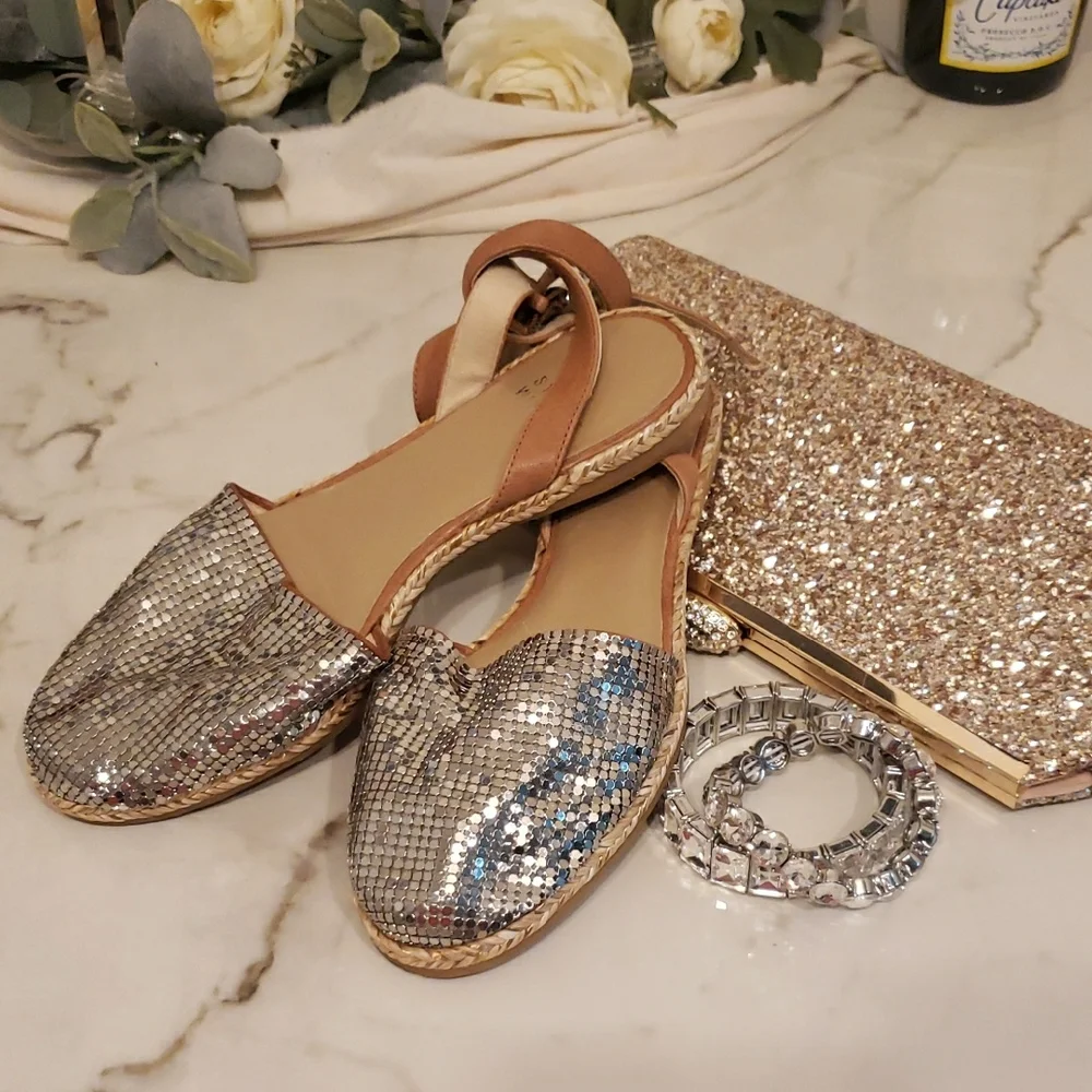 Stuart Weitzman Silver and Tan Espadrilles Size 5